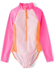 Girls Colorblock Rashguard One Piece Swimsuit