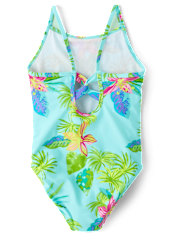 Girls Print Cross Back One Piece Swimsuit