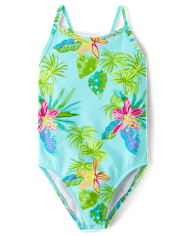 Girls Print Cross Back One Piece Swimsuit