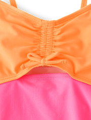 Girls Colorblock Ruched Cut-Out One Piece Swimsuit