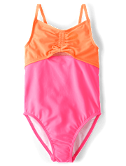 Girls Colorblock Ruched Cut-Out One Piece Swimsuit