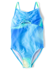Girls Marble Ruched Cut-Out One Piece Swimsuit