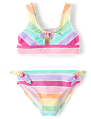 Girls Striped Tie Front Bikini Swimsuit