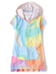Girls Rainbow Tie Dye Terry Swim Cover-Up