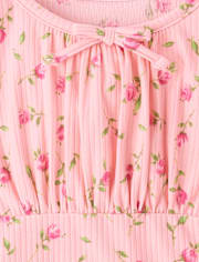 Girls Floral Ribbed Top