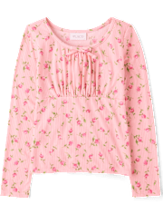 Girls Floral Ribbed Top