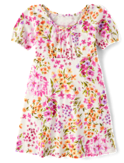 Girls Floral Puff Sleeve Dress