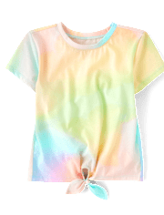 Girls Rainbow Marble Tie Front Top