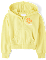 Girls Graphic Fleece Zip Up Hoodie