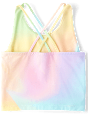 Girls Quick Dry Rainbow Marble Cross Back Tank Top