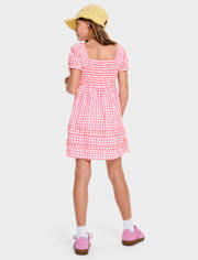 Girls Mommy And Me Gingham Poplin Smocked Ruffle Dress
