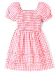 Girls Mommy And Me Gingham Poplin Smocked Ruffle Dress