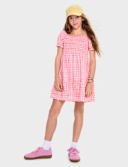 Girls Mommy And Me Gingham Poplin Smocked Ruffle Dress
