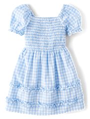 Girls Mommy And Me Gingham Poplin Smocked Ruffle Dress