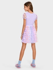 Girls 3D Flower Mesh Fit And Flare Dress