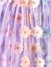 Girls 3D Flower Mesh Fit And Flare Dress