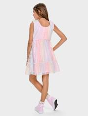 Fille arc-en-ciel chatoiement Maillage Ruffle Robes