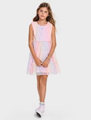 Fille arc-en-ciel chatoiement Maillage Ruffle Robes