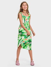 Girls Matching Family Tropical Midi Smocked Dress