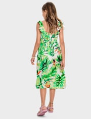 Girls Matching Family Tropical Midi Smocked Dress