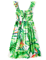 Girls Matching Family Tropical Midi Smocked Dress