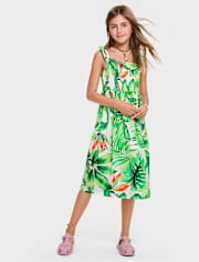 Girls Matching Family Tropical Midi Smocked Dress