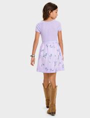 Girls Floral Ribbed Fit And Flare Dress