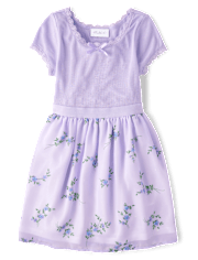 Girls Floral Ribbed Fit And Flare Dress