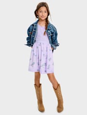 Girls Floral Ribbed Fit And Flare Dress