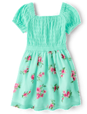 Girls Floral Smocked Fit And Flare Dress