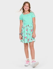 Girls Floral Smocked Fit And Flare Dress