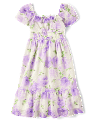 Girls Mommy And Me Floral Chiffon Tiered Dress