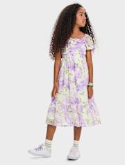 Girls Mommy And Me Floral Chiffon Tiered Dress