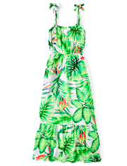 Womens Matching Family Tropical Maxi Tie Shoulder Dress