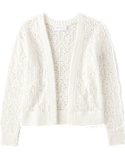 Girls Pointelle Open Front Cardigan