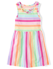 Girls Rainbow Striped Tank Dress