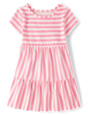 Girls Striped Tiered Dress