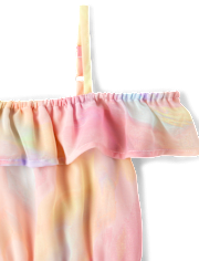 Girls Rainbow Tie Dye Off Shoulder Dress