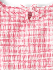 Girls Gingham Smocked Keyhole Top