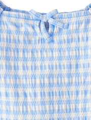 Girls Gingham Smocked Keyhole Top