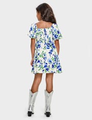 Girls Mommy And Me Floral Pleated Ruffle Dress