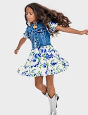 Girls Mommy And Me Floral Pleated Ruffle Dress