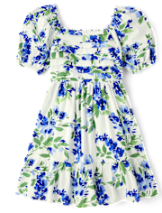 Girls Mommy And Me Floral Pleated Ruffle Dress