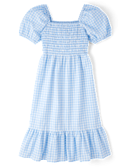 Womens Mommy And Me Gingham Poplin Smocked Tiered Dress