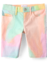Girls Rainbow Tie Dye Twill Skimmer Shorts