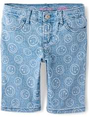 Short en jean Happy Face pour fille