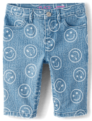 Girls Happy Face Denim Skimmer Shorts
