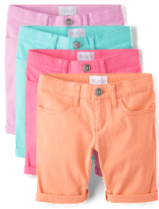 Girls Roll Cuff Twill Skimmer Shorts 4-Pack