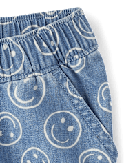 Short en chambray à enfiler pour filles avec visage souriant