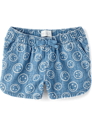 Girls Happy Face Chambray Pull On Shorts
